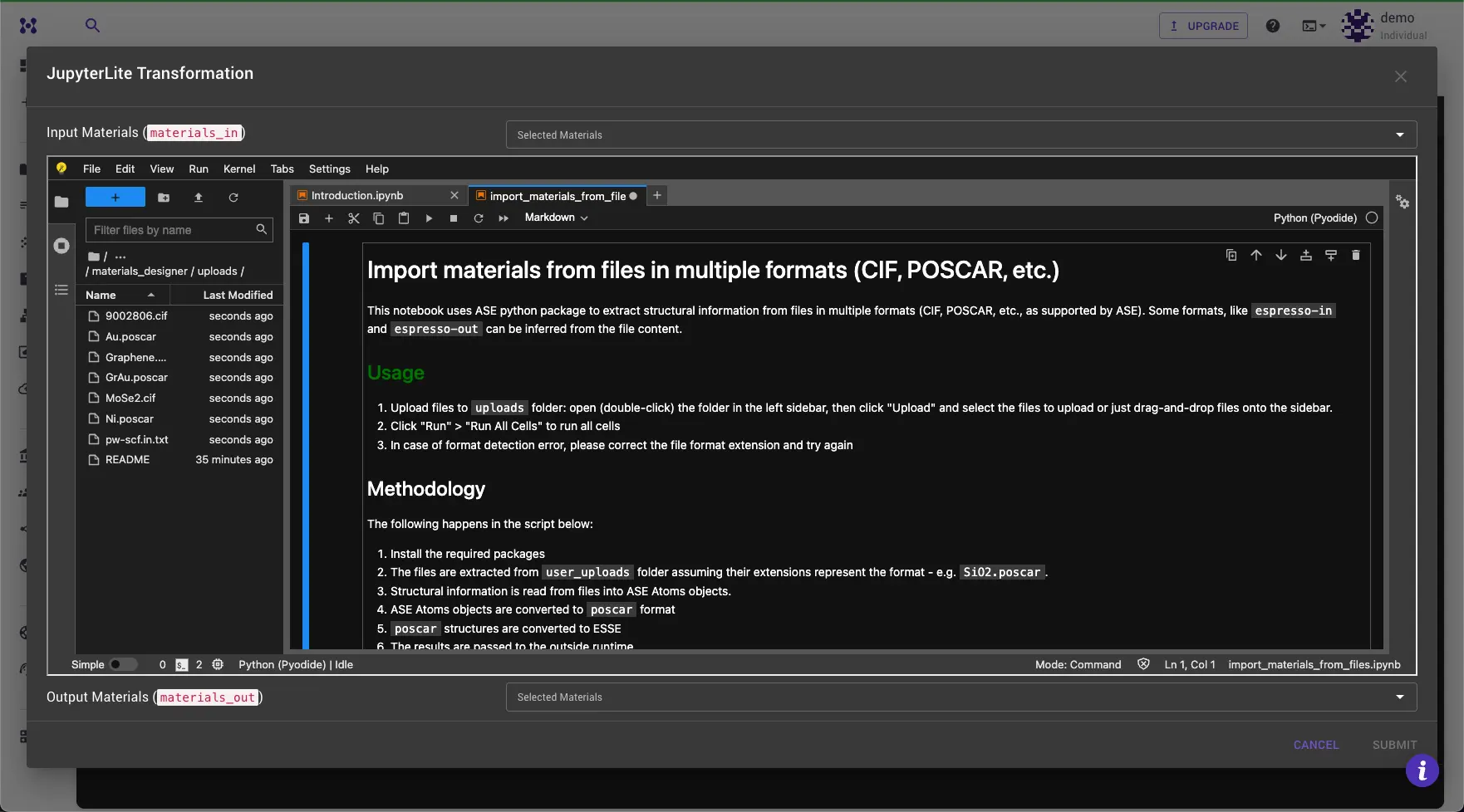 Upload Files JupyterLite session with uploaded files in the files browser