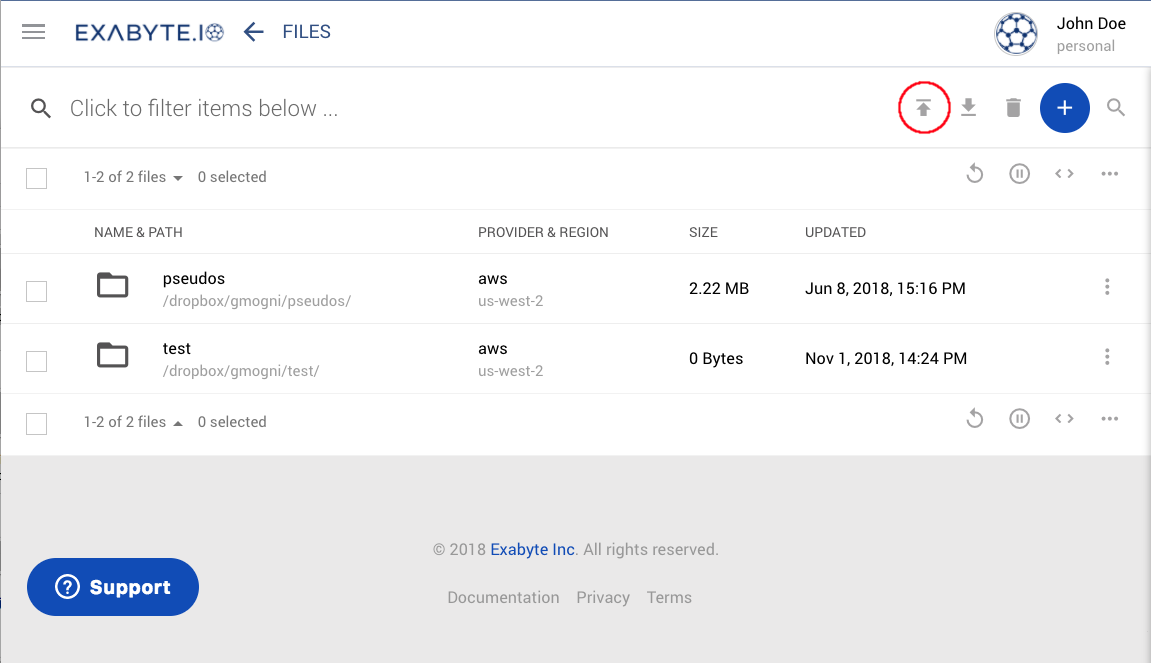 Dropbox Page with Upload Button Circled Dropbox Page with Upload Button Circled